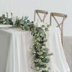 4 stuks kunstslingers, eucalyptus met wilgenbladeren, groene bladeren, witte bloemen, slinger, , hangplant voor achtergrond, bruiloft, decoratie, tafelloper, middenstuk