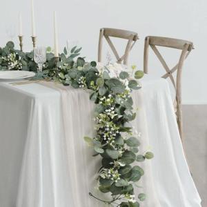 4 stuks kunstslingers, eucalyptus met wilgenbladeren, groene bladeren, witte bloemen, slinger, , hangplant voor achtergrond, bruiloft, decoratie, tafelloper, middenstuk