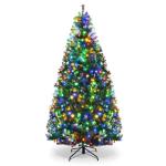Künstlicher Weihnachtsbaum mit LED Beleuchtung, Tannenbaum Grün aus PVC Nadeln, Christbaum mit Klappbarem Metallständer, Christemas Tree 11 Lichtmodi /5 Farbwechsel (210 cm)
