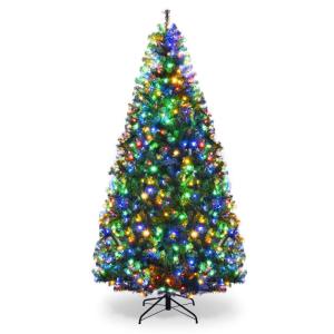 Künstlicher Weihnachtsbaum mit LED Beleuchtung, Tannenbaum Grün aus PVC Nadeln, Christbaum mit Klappbarem Metallständer, Christemas Tree 11 Lichtmodi /5 Farbwechsel (210 cm)