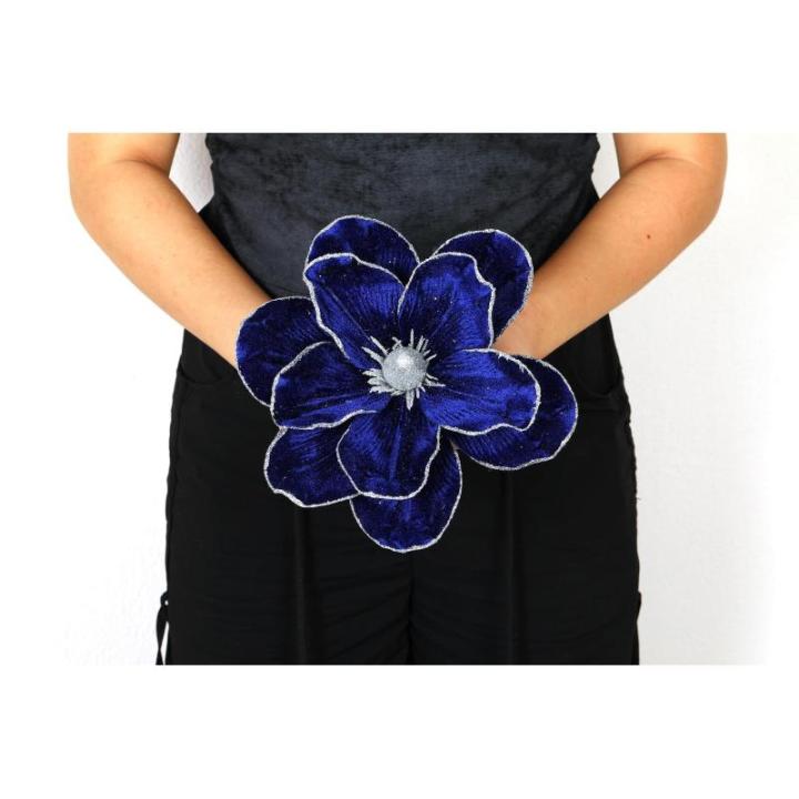 große Glitzer-Weihnachtsblumen, 6 Stück, künstliche Magnolien-Blumen, Samt, gefaltet, Weihnachtsbaum, Blumen, Dekorationen, Weihnachtsbaum, Neujahr Home Ornamente (Blau)