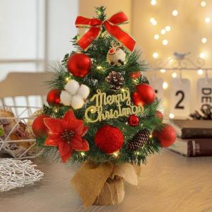 Kleiner Weihnachtsbaum mit Beleuchtung Mini Weihnachtsbaum Klein Geschmückt LED Tisch Tannenbaum Künstlich Klein mit Lichterkette Weihnachtsbäume mit Weihnachtsdeko DIY Tischdek