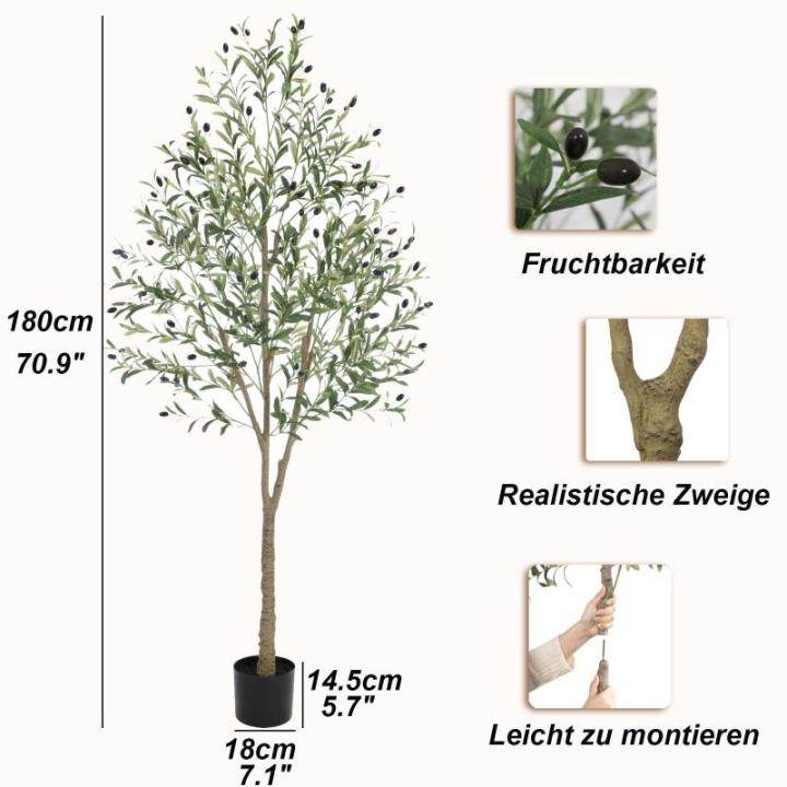 Kunstolijfboom, 180 cm, grote olijfboomplant, nep plastic planten in pot, kunstboom voor woonkamer, slaapkamer, kantoor, decoratie, tuin