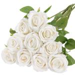Kunstrozen, 10 stuks realistische zijden bloemen, enkele lange steel, namaakrozen, bruidsboeket voor bruiloft, thuis, feest, arrangement, hotel, tuindecoratie (wit, 51 cm)
