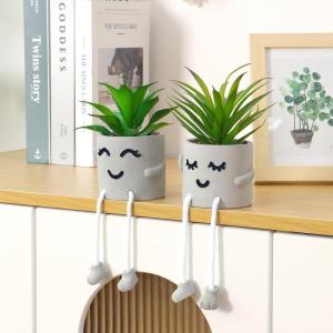 Kunstmatige potplant, leuke nepvetplant met hangende poten, emotioneel cement, vetplanten, potplant decoratie voor thuis, kantoor, tafel (2 stuks knipogen, verlegen zijn)