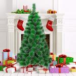 Kunstkerstboom, 120 cm, groene dennennaalden met sneeuweffect, kerstboom met 90 takken, snel op te bouwen klapsysteem, metalen standaard, kerstdecoratie