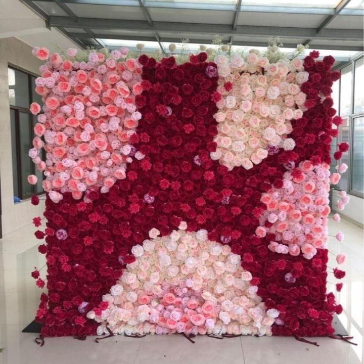 Wandpaneel Mit Künstlichen Hochzeitsblumen, Unterseite Aus Stoff, Weiß, Rot, Romantische Rose, Kunstseide, Floraler Hintergrund(2M*2M)