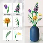 Kunstbloemen, bouwset, bloemen, planten, boeket, namaakbloemen voor decoraties, decoratie, bloemen, rozen, volwassenen, als cadeau, doe-het-zelf geschenken, baksteenbloemen (paars 