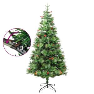 Weihnachtsbaum mit Beleuchtung und Kiefernzapfen Grün 225 cm Christbaum Dekobaum mit Ständer Kunstbaum Tannenbaum Weihnachten Künstlicher Weihnachtsbaum für Weihnachtsdeko
