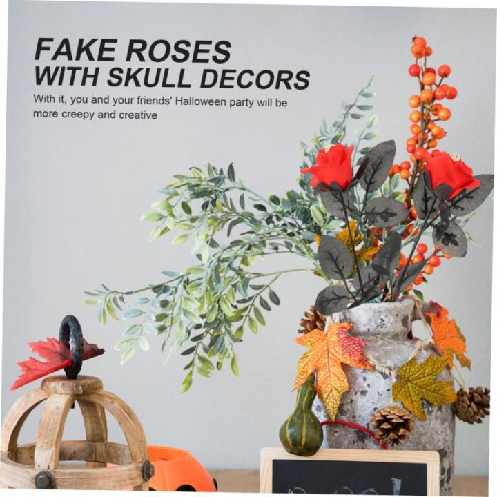 10St Schädel stieg Halloween Halloween assecoires Artificial Geisterkostüm künstliche Schwarze Rosen -Rosen-Dekor künstlicher Rosenschmuck Plastik rot