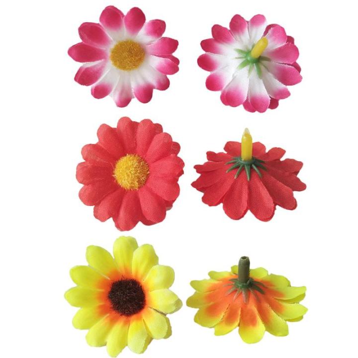 100 Stuks Daisy Bloemhoofdjes, Kunstmatige Bloemhoofdjes, Mini Kleurrijke Zijden Bloemen, Ambachten voor Bruiloften, Feesten, Feesten, DIY Hoofdtooi met Kronen (4 cm, 7 Stijlen)