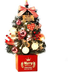 Mini Weihnachtsbaum Künstlich mit LED Beleuchtung Künstlicher Weihnachtsbaum Klein für Weinachtsdekorationen Tischplatte Tannenbaum Geschmückt Tisch Weihnachtsbaum mit Ornament