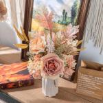 Kunstblumen Künstliche Pflanzen Blumen Deko Seidenblumen Rose Blumenarrangements Kernstück Hochzeit Blumenstrauß(Champagnerrosa)