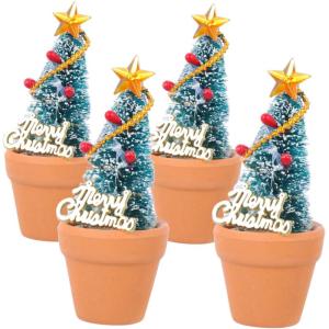 4 Stück Mini-Weihnachtsbaum Mini-Hausverzierung eingetopfter Weihnachtsbaum künstliche weihnachtsbäume Artificial Christmas Tree Desktop-Schmuck künstlicher grüner Baum PP