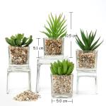 Kunstplant kunstmatige vetplant kamerplant decoratieve woonkamer, badkamer decoratieve plant vetplant, hoogte 10,5 cm, in glazen pot, set van 4
