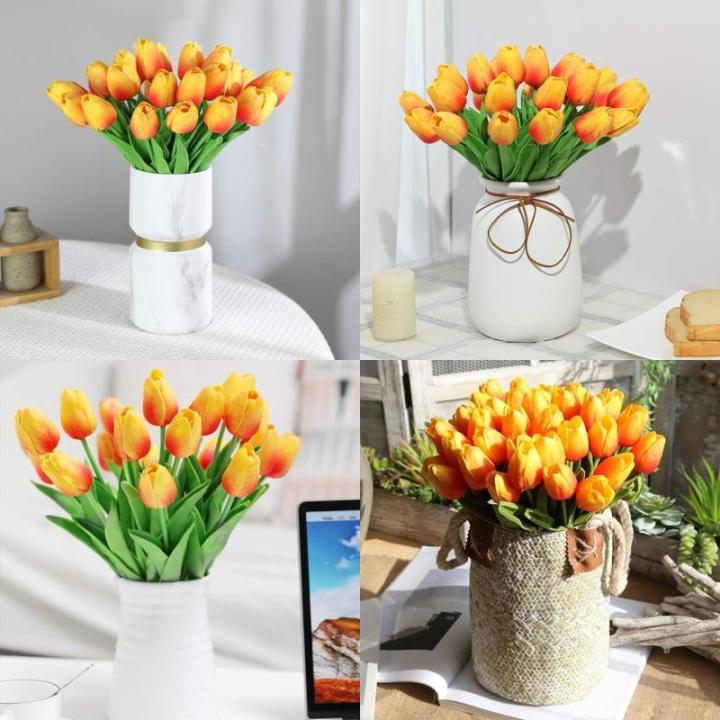 15 stuks kunsttulpen, kunsttulpen van latex, realistisch boeket van tulpen voor doe-het-zelf boeketten, bruiloft, babyfeestjes (zonsondergang)