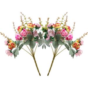 21 kunstzijden rozen, 2 bundels , decoratieve kleine boeketten , kunstboeket, realistisch plastic boeket voor huis, feest, taartdecoratie