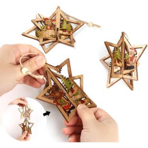 6 kerstboom decoraties houten, 3D kerstdecoratie kerstboom, kerstboomdecoratie met hangtafels van hout,kerstboom decoratie voor het decoreren van kerstboom,DIY Xmas Party Supplies