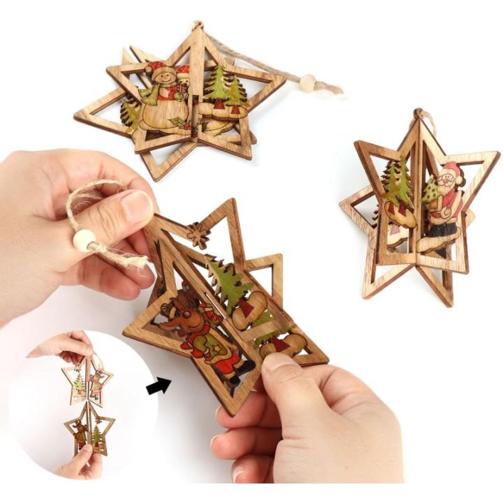 6 kerstboom decoraties houten, 3D kerstdecoratie kerstboom, kerstboomdecoratie met hangtafels van hout,kerstboom decoratie voor het decoreren van kerstboom,DIY Xmas Party Supplies