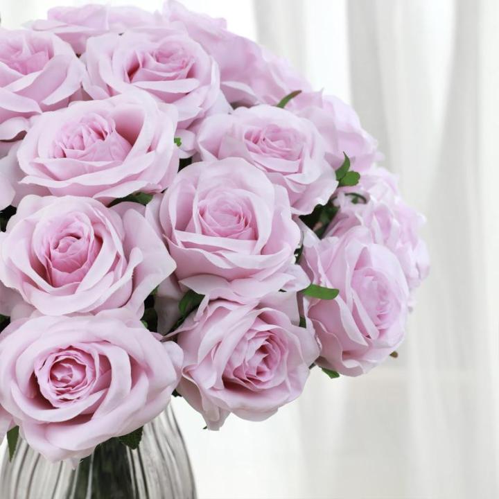 10 stuks kunstmatige zijden roos bloemen enkele stengel neprozen bloemen voor thuis feest bruiloft boeket (lichtpaars)