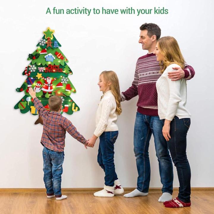 Vilten kerstboom van vilt, vilt, kerstboom voor kinderen, 3,28 ft viltboom om te versieren, doe-het-zelf vilten kerstboom met 32 ornamenten, kerst, decoratie voor muren, ramen en d