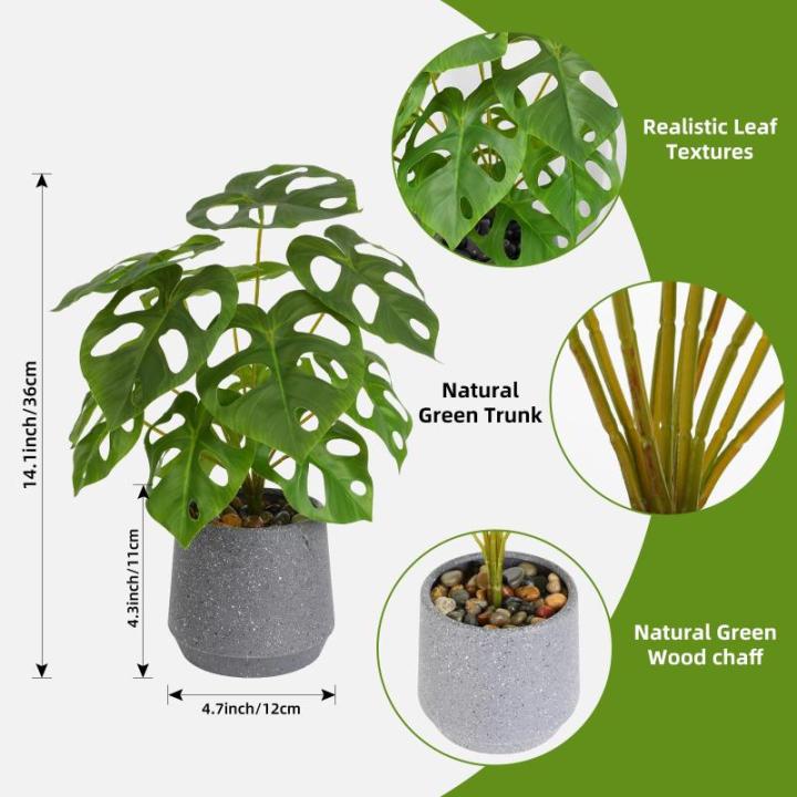 Kunstgroene plant in pot, kunstmatige vetplanten, planten in pot, 32 cm, grote groene kunstmatige plant, groen blad voor thuis, bureau, woonkamer, decoratie