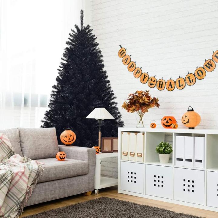 Kunstkerstboom, 180 cm, zwart, kerstboom met 1036 takpunten en metalen standaard, dennenboom voor thuis, kantoor, school, winkels