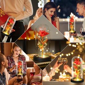 Rosen-Geschenke für Frauen, Mütter, Ehefrau, bunte künstliche Rosen, Geschenke für Frauen, für immer in Glaskuppel, Regenbogen-Rose für Geburtstag, Weihnachten, Muttertag, De