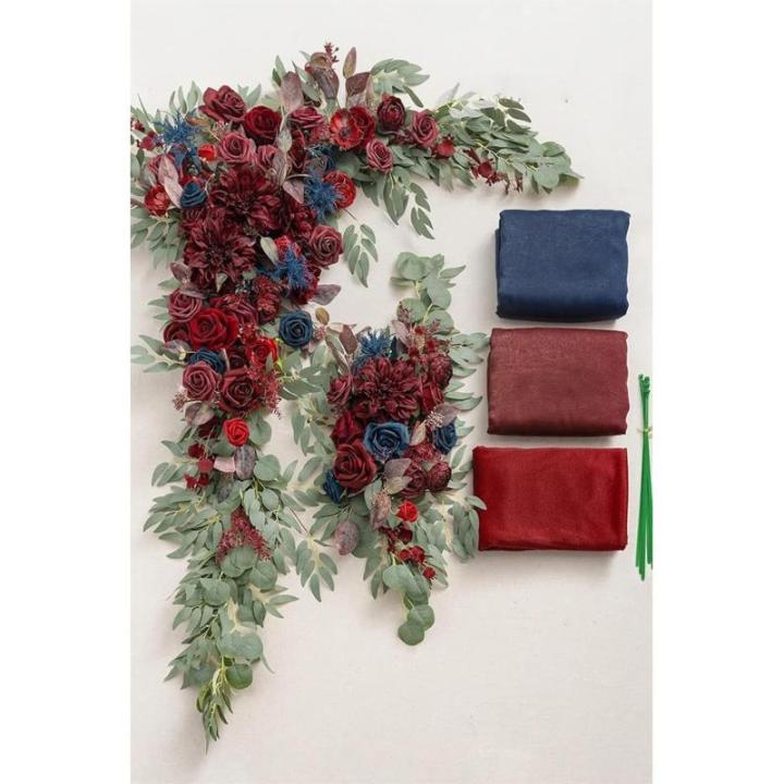 Künstliche Hochzeitsbogenblumen (5er-Pack) mit 2 Blumengirlanden und 3 durchscheinenden Gaze-Drapierstoffen für Hochzeitsfeier, Kaminsims, Tischläufer, Heimdekoration, 1