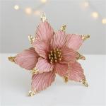 5 stuks kerstbloemen, glitterkerstbloemen, kerstster, simulatie kunstkerstbloemen, voor kerstboomversiering, bruiloft, feest, krans, decoratie (vleestroos, 25 cm)