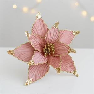 5 stuks kerstbloemen, glitterkerstbloemen, kerstster, simulatie kunstkerstbloemen, voor kerstboomversiering, bruiloft, feest, krans, decoratie (vleestroos, 25 cm)