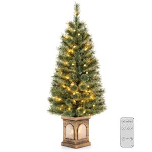 Kunstkerstboom met verlichting, 120 cm, dennenboom in pot, met warmwitte ledlampen, timer, 116 takken van pvc, voor entree, huis, kantoor, groen
