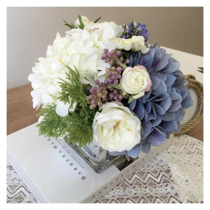 Kunstblumen Seidenblumen-Set mit Glasvase – Elegantes künstliches Blumenarrangement für Zuhause, Wohnzimmer, Esstisch, künstliche Dekoration für jeden Anlass