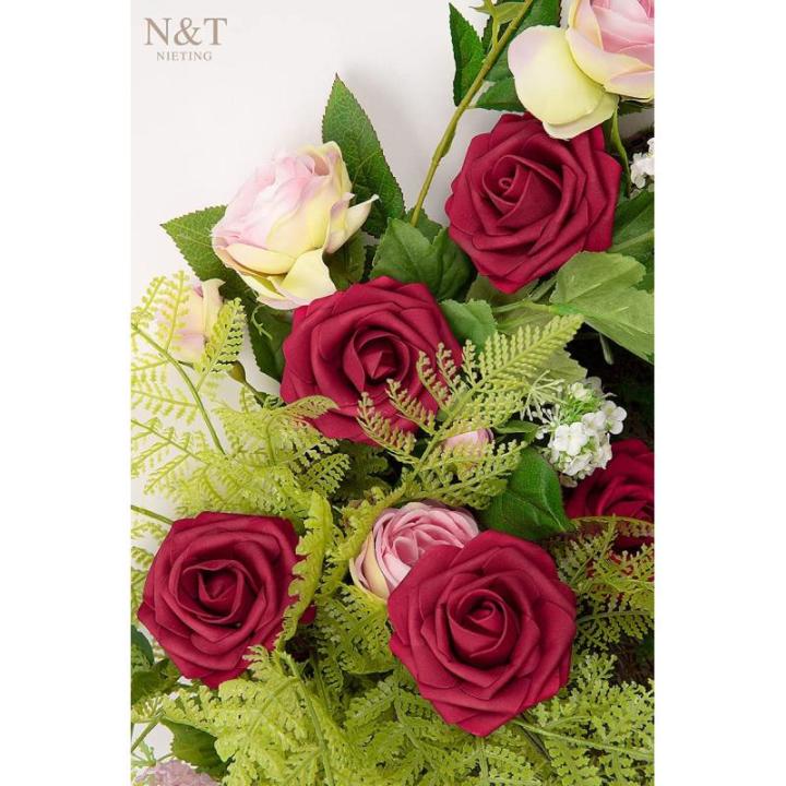 Kunstbloemen, rozen, 25 stuks, kunstrozen met steel, voor doe-het-zelf bruiloft, Valentijnsdag, Moederdag, babyshower, boeketten, bruid, woondecoratie, donkerrood