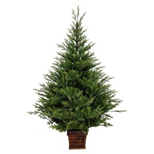 7 Fuß vorbeleuchteter Topf-Weihnachtsbaum mit Topf, grüner künstlicher Weihnachtsbaum für die Veranda, drinnen und draußen, Weihnachtsdekoration