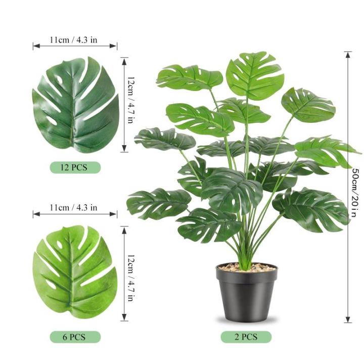 Kunstmatige Splitphilo-plant in pot, 18 takken, 50 cm, tropische , groene bladeren, Hawaïaanse Monstera, kunstbloem, decoratie, kantoorplant, grote groene plant, 2 stuks