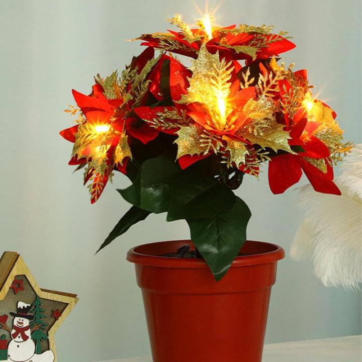 Künstlicher Weihnachtsstern Im Topf mit Licht, Künstliche Bonsai-Blume, Topfpflanze mit Topf für Weihnachtsfeier, Weihnachten, Urlaub, Zuhause, Esstisch, Büro, (B)