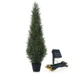 Kunstplant cipres, 120 cm, , ceder in plastic pot, uv-beschermde kunstconiferen met lichtketting op zonne-energie, voor buiten, tuin, hal, balkon (1 stuks)