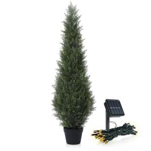 Kunstplant cipres, 120 cm, , ceder in plastic pot, uv-beschermde kunstconiferen met lichtketting op zonne-energie, voor buiten, tuin, hal, balkon (1 stuks)