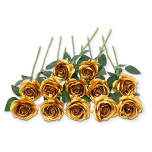12 stuks Kunstmatige Rozen, 53cm Kunstrozen Enkele Lange Steel , Realistische voor Bruiloftsboeket, Thuis Tuin Woonkamer Hotel Kantoor Decoratie (Gold)
