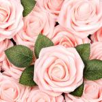 50Pcs künstliche Rosenblüten, erröten rosa Rosen Real Touch Foam gefälschte Rose Bulk mit Stiel für Hochzeitssträuße Mittelstücke Brautdusche Party Home DIY künstliche Blu