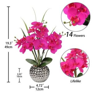 Kunstbloemen orchidee kunstplant Phalaenopsis paarse bloemen decoratie hoogte 49 cm, stevig verankerd in keramische pot