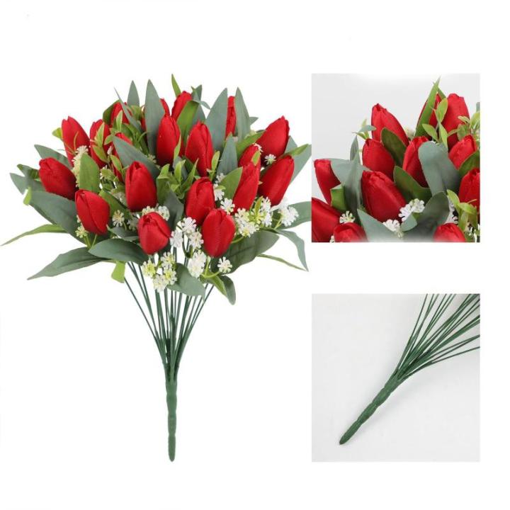 Künstliche Blumen 21 Stück Unechte Tulpe Gefälschte Blume Blumenstrauß Tulpen Real Touch für Home Party Hochzeitsstrauß Garten Dekoration 1803