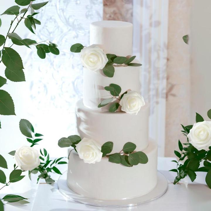 Kunstbloemen, wit, rozen, 30 stuks, 8 cm, boeket, kunstdecoratie, bloemen, kunstrozen met stelen en kaart voor Valentijnsdag, tuin, verjaardag, feest, doe-het-zelf bruiloftsdecorat
