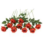 10 stuks kunstmatige rozenbruine bloemen, realistisch boeket, neprozen met enkele steel voor thuis, feest, bruiloft, boeket (verbrand oranje)