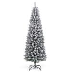 Kunstkerstboom, potlood, 180 cm, dennenboom met sneeuw, kerstboom met 460 takken en inklapbare metalen standaard, slanke kunstboom, Kerstmis voor thuis, op kantoor (groen)