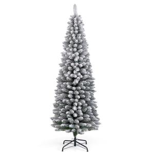 Kunstkerstboom, potlood, 180 cm, dennenboom met sneeuw, kerstboom met 460 takken en inklapbare metalen standaard, slanke kunstboom, Kerstmis voor thuis, op kantoor (groen)