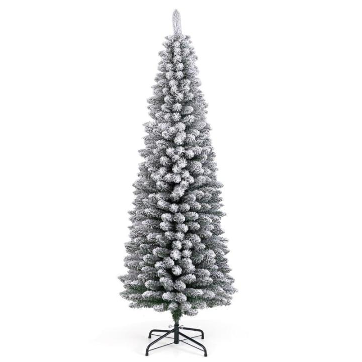 Kunstkerstboom, potlood, 180 cm, dennenboom met sneeuw, kerstboom met 460 takken en inklapbare metalen standaard, slanke kunstboom, Kerstmis voor thuis, op kantoor (groen)