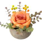 Kunstroos bloem met pot, combinatie van namaakzijden roos en groen, kleine kunstplant met eucalyptusbladeren voor slaapkamer, boekenkast decoraties (1, bruine roos)