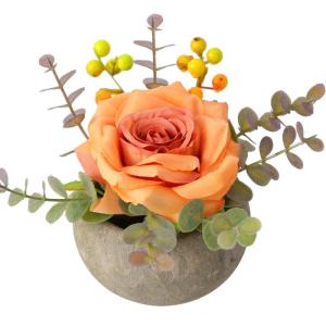 Kunstroos bloem met pot, combinatie van namaakzijden roos en groen, kleine kunstplant met eucalyptusbladeren voor slaapkamer, boekenkast decoraties (1, bruine roos)